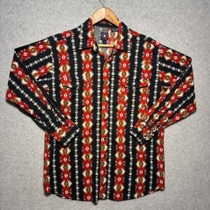 Panhandle Slim Mens Aztec Geometric Stripe Western Pearl Snap Shirt Red Black L